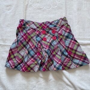 Gymboree Multicolor Plaid Skirt with Pink Buttons